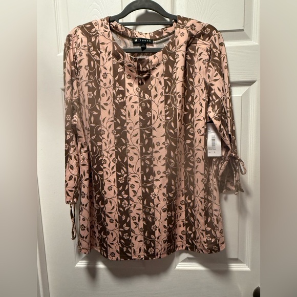 NWT N Touch Mocha Floral Blouse Large - Picture 1 of 5